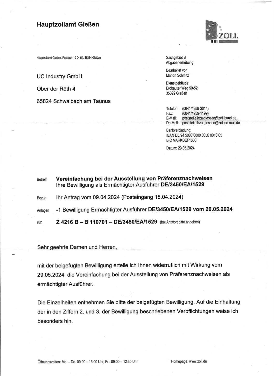 Authorised Exporter for EU Certificate